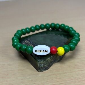 Green Beaded 'Dream' Stretch Bracelet with Red & Yellow Accents